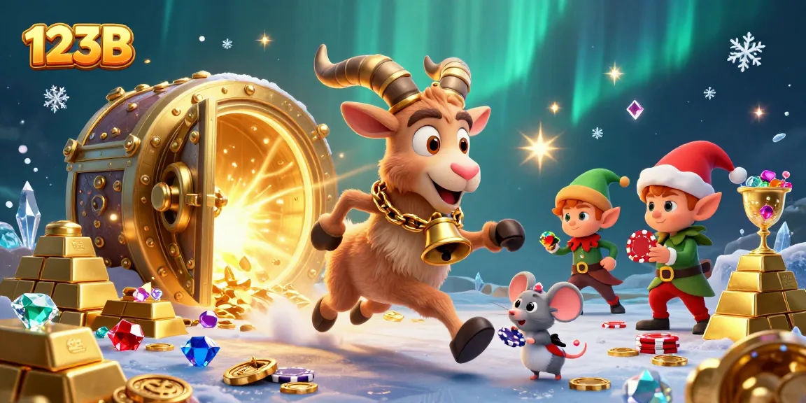 Experience the thrill at 123B with a bustling festive casino scene featuring Krampus and mischievous elves.