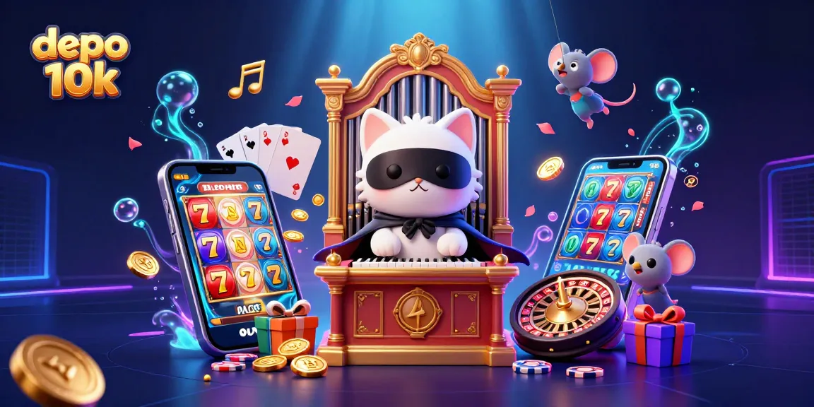Spin the reels at depo 10k and experience the thrill of jackpot excitement with a vibrant casino scene.