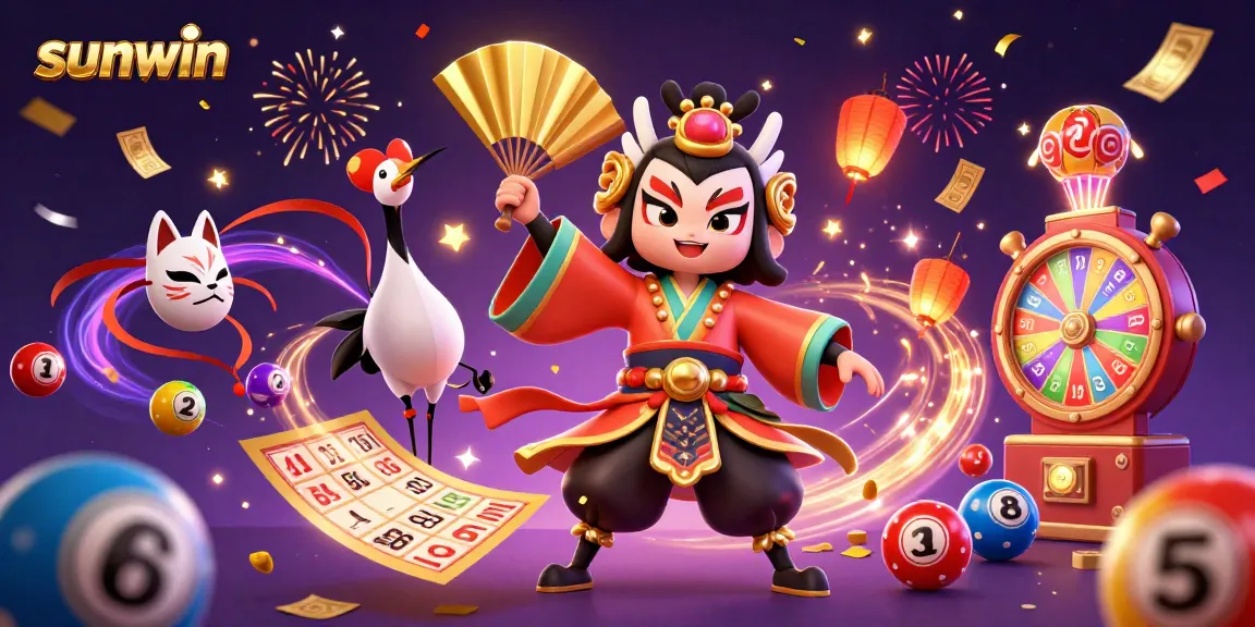 Watch sunwin's vibrant gaming action with colorful elements soaring through the air.