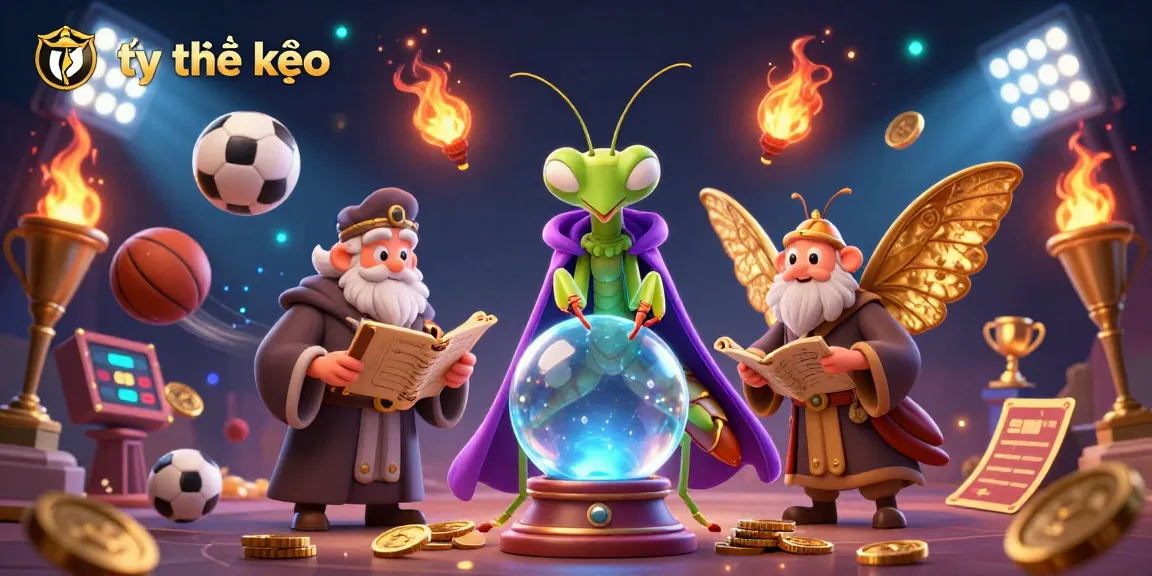 Engage with the dynamic tỷ lệ kèo scene featuring sports betting elements and mystical characters.