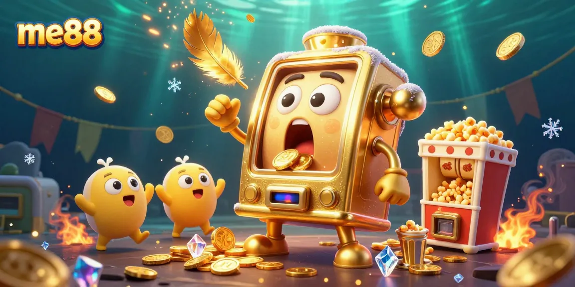 Experience the excitement at me88 with golden slot machines celebrating jackpots amidst vibrant casino elements.