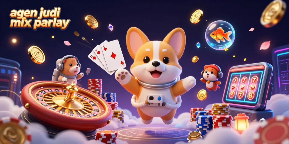 Engage in exciting agen judi mix parlay thrills with a dynamic casino scene featuring playful 3D characters.