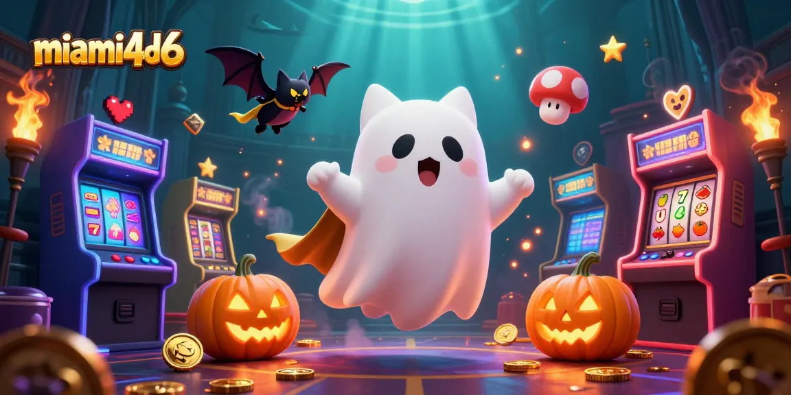 Play thrilling games at miami4d6 with a friendly ghost cat and a vampire bat in a haunted casino.