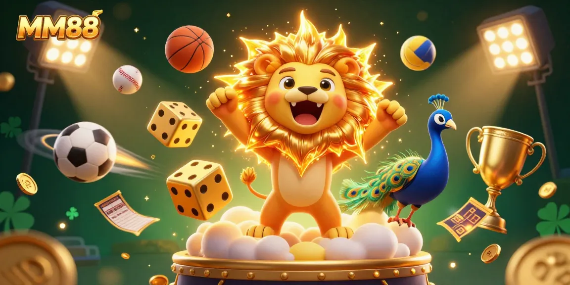 Join the thrilling MM88 experience with vibrant casino elements and a dynamic 3D scene.