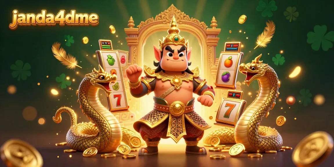 Gambarkan bermain di mesin slot fantastis di janda4dme dengan pemandangan penjaga kuil dan harta karun.