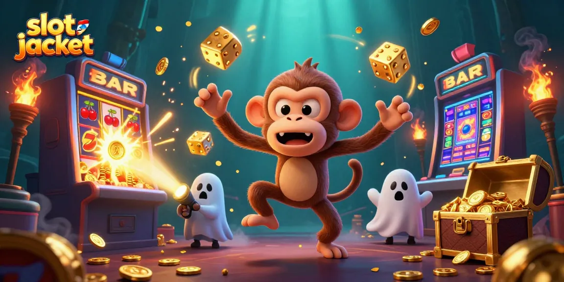 Menangkan slot jackpot dengan karakter lucu dan mesin slot di kasino saat malam hari.