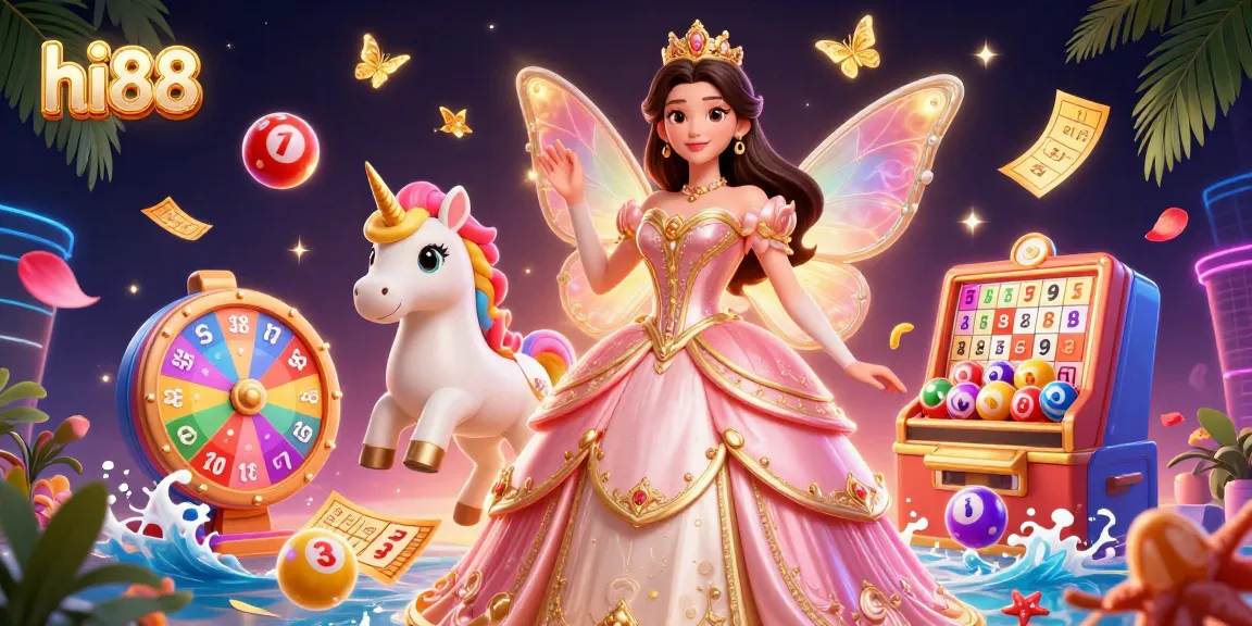 Engage in thrilling gameplay at hi88 with vibrant lottery elements in a magical casino scene.
