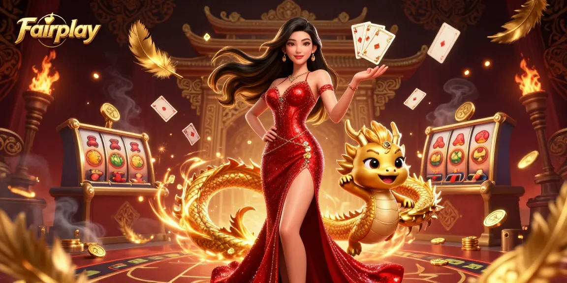 Experience Fairplay with a vibrant 3D casino scene showcasing an elegant woman and dynamic gaming elements.