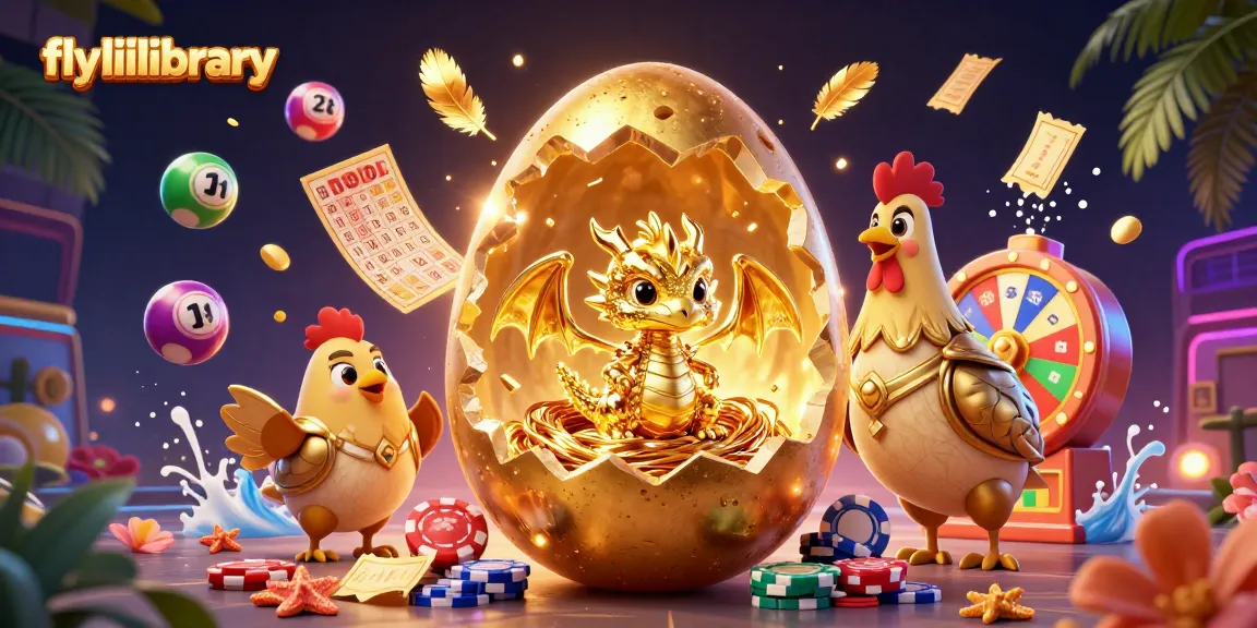 Permainan slot flylillibrary mempesona dengan naga emas di atas chip poker.