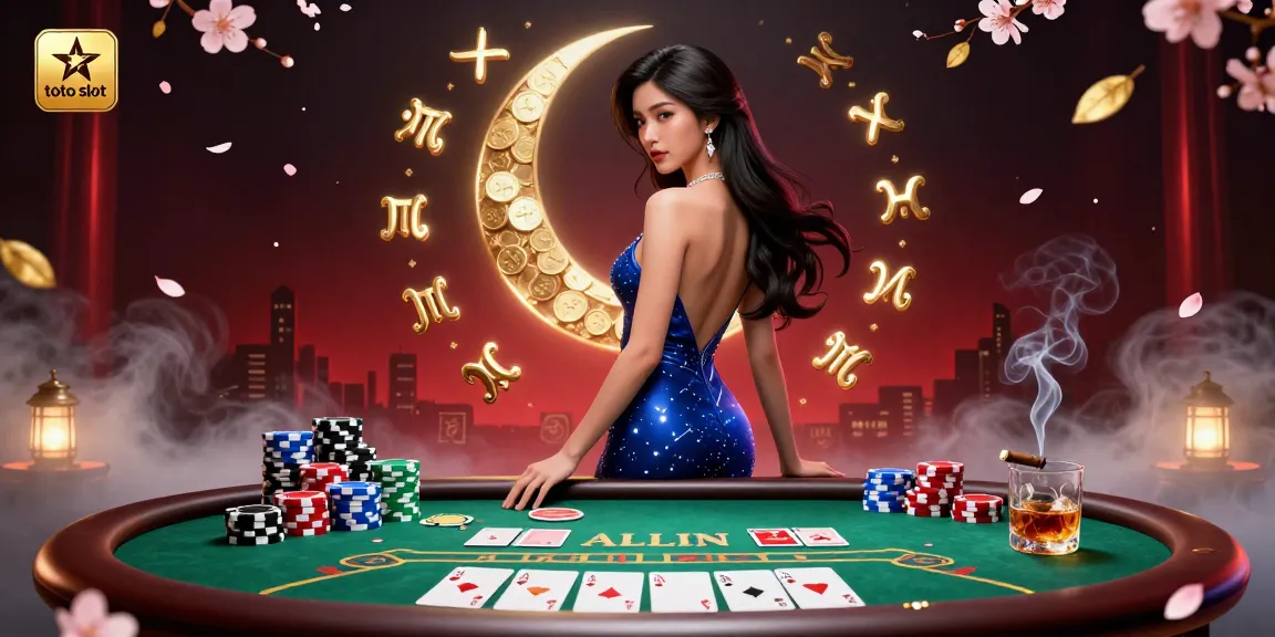 Toto slot scene with an elegant woman and poker elements, showcasing a vibrant casino atmosphere.