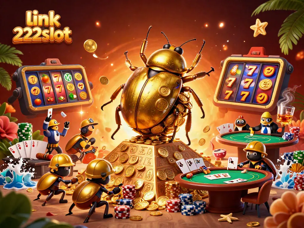 Link 222slot menampilkan suasana mesin slot dan karakter menarik dalam ilustrasi 3D yang memikat.
