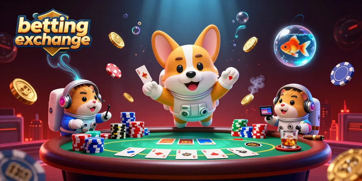Engage in the betting exchange with a floating corgi astronaut and vibrant casino elements