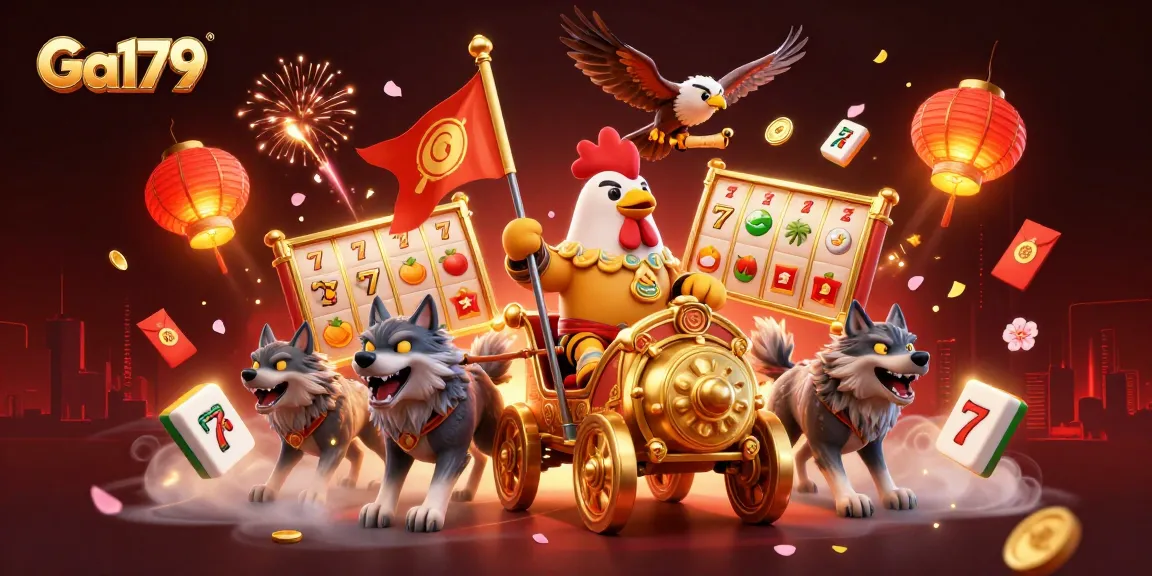 Engage with Ga179 for thrilling casino adventures with a rooster warlord in a vibrant gaming scene.