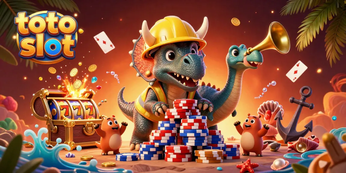 Experience thrilling excitement with toto slot as a cartoon triceratops builds poker chip pyramids.