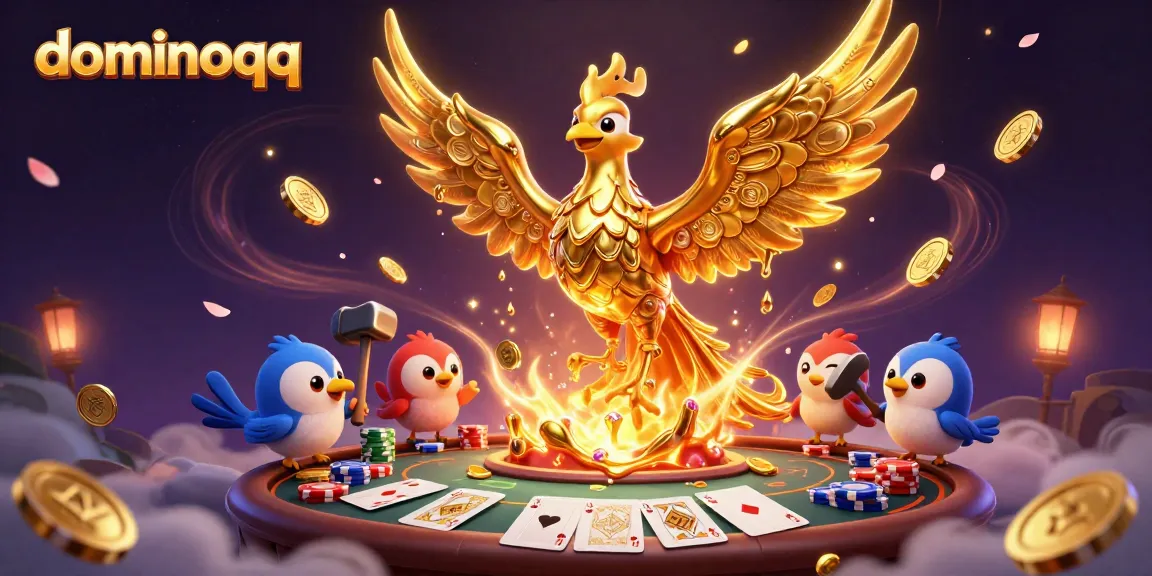 Play dominoqq with the iconic golden phoenix in a dazzling casino scene, showcasing vibrant action and excitement.