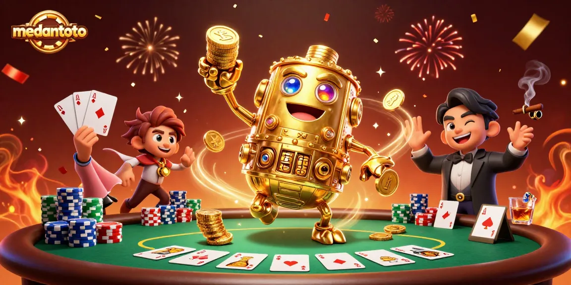 Menggali peluang menang di MEDANTOTO dengan golem emas dan meja poker berwarna-warni.