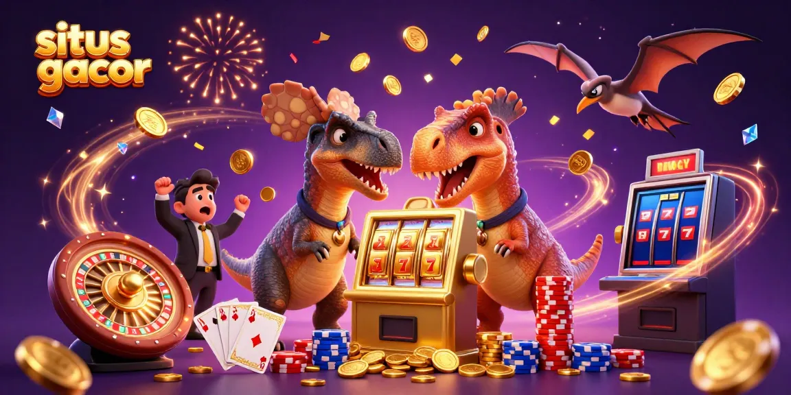Permainan situs gacor dengan dinosaurus dan mesin slot yang memberikan jackpot koin emas