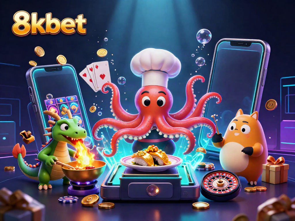 Experience thrilling gameplay at 8kbet with a vibrant 3D casino scene featuring dynamic elements.