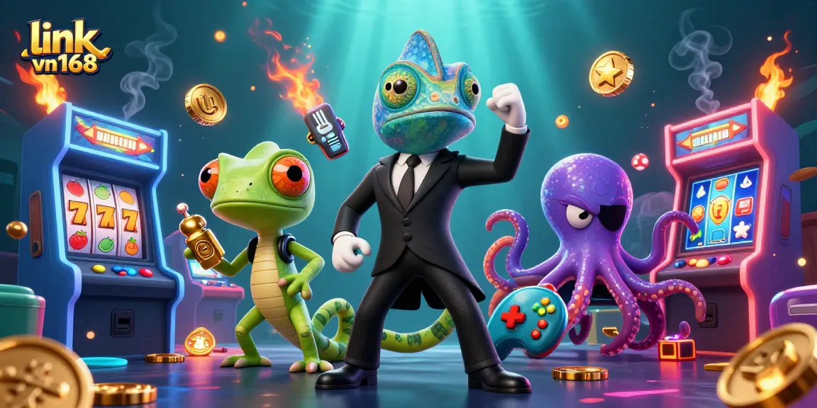 Engage in thrilling slots action with the colorful link vn168 scene featuring dynamic characters and vibrant casino elements.