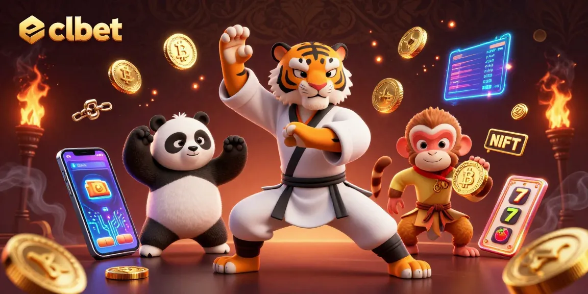 Experience thrills with ECLBet's dynamic gaming hub featuring cartoon animals and crypto elements.