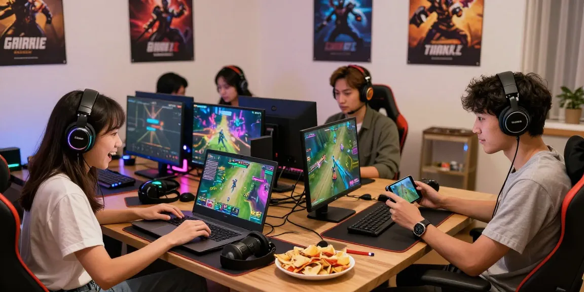 Pengguna menikmati permainan di https://pasti-rank1-3qn.pages.dev/ dengan suasana yang hangat dan perangkat gaming modern.