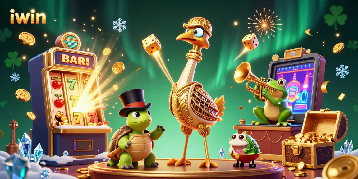 Spin the iwin slots with vibrant characters in a lively casino scene filled with rich details and attractions.