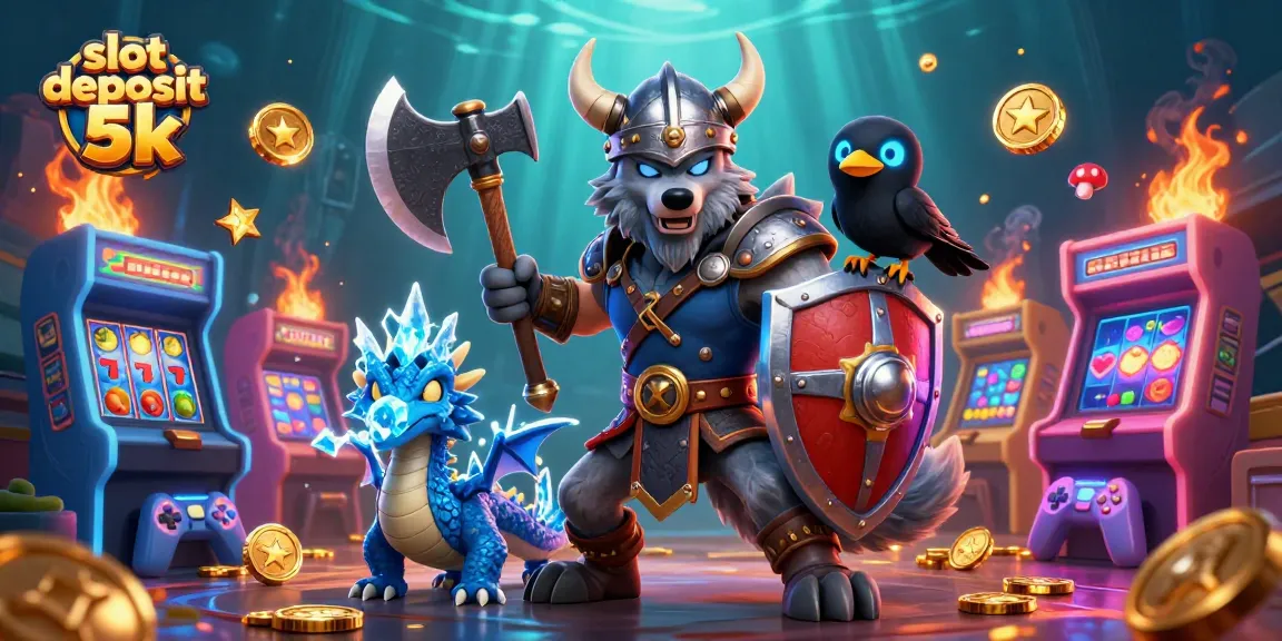 Engage with slot deposit 5k adventures featuring a Viking wolf warrior and vibrant casino elements.