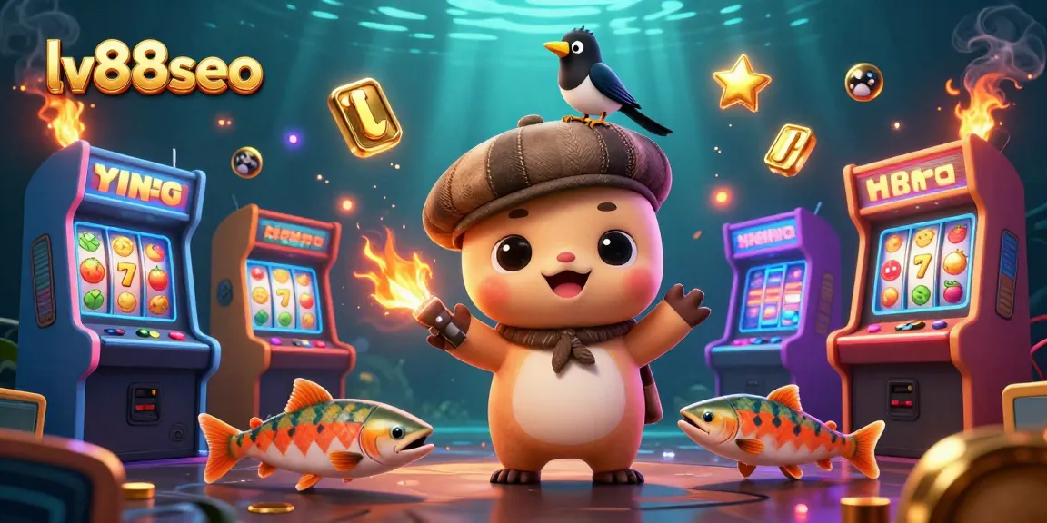 Engage in thrilling gaming action with lv88seo’s vibrant 3D casino illustration showcasing playful characters and slot elements.