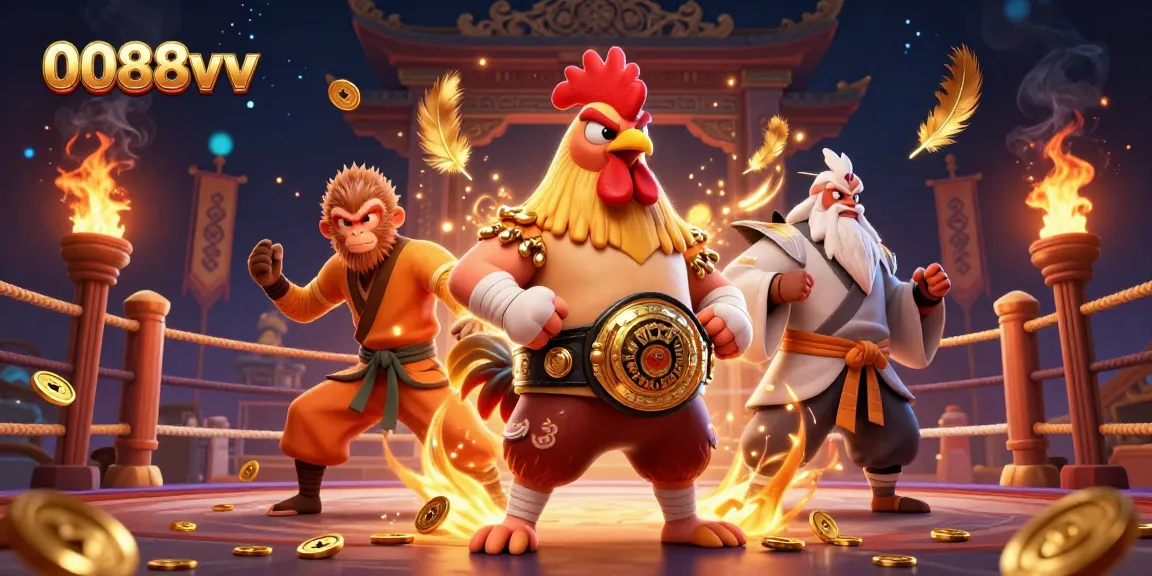 Engage in thrilling action with 0088vv's vibrant casino scene featuring dynamic martial artists.