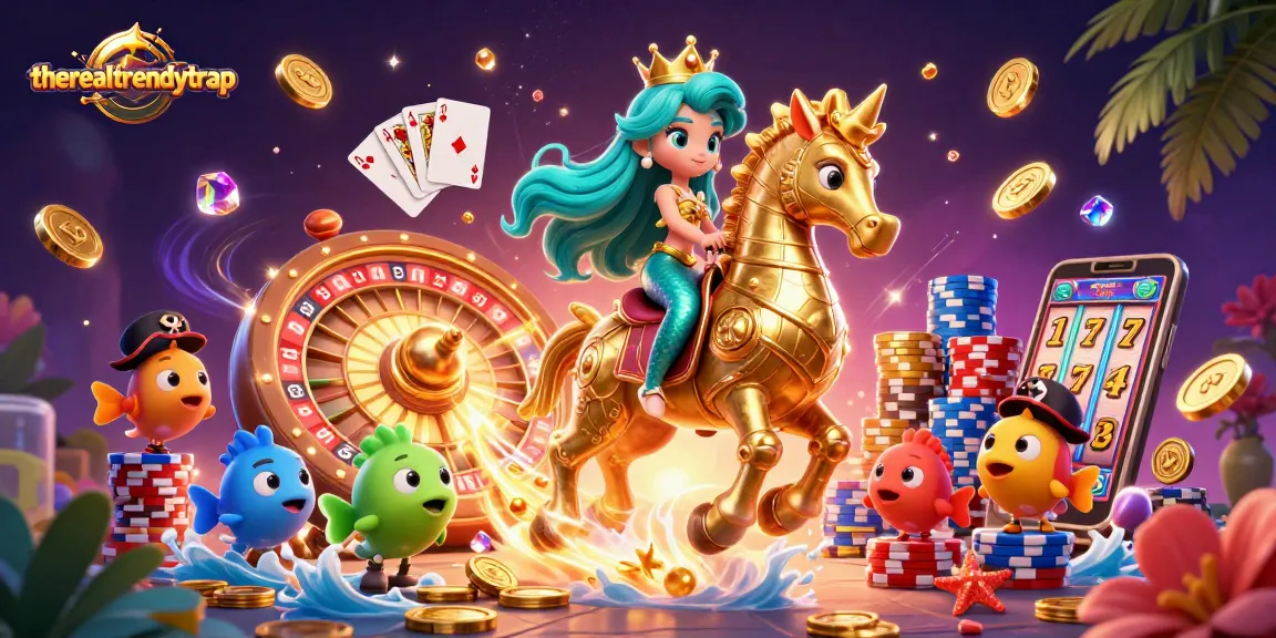 Permainan slot online di therealtrendytrap dengan koin emas bersinar dan putaran mesin slot.