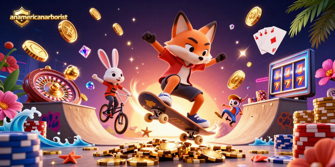 Anamericanarborist inspires players with vibrant casino-themed 3D art showcasing an animated fox and rabbit in a dynamic scene.