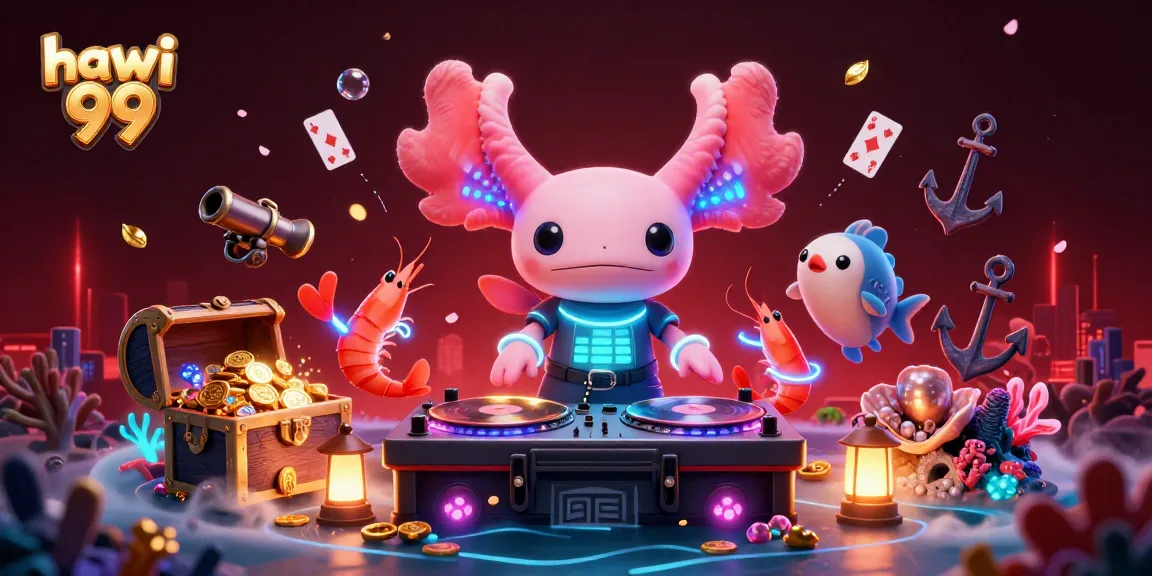 Experience the excitement of hawai 99 with a vibrant underwater casino scene featuring lively characters and dazzling treasures.