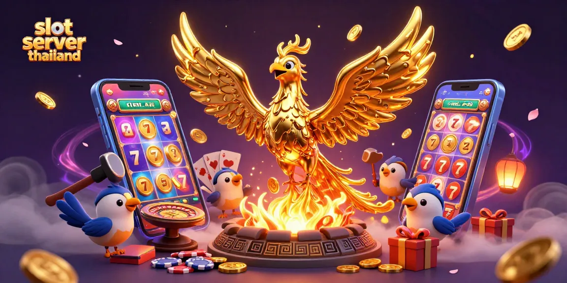 Experience the thrill of slot games with slot server thailand's vibrant 3D phoenix and gaming elements.
