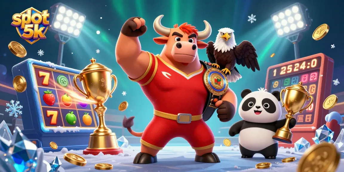 Experience the excitement of slot 5k with vibrant characters winning big in a rich, dynamic casino scene.