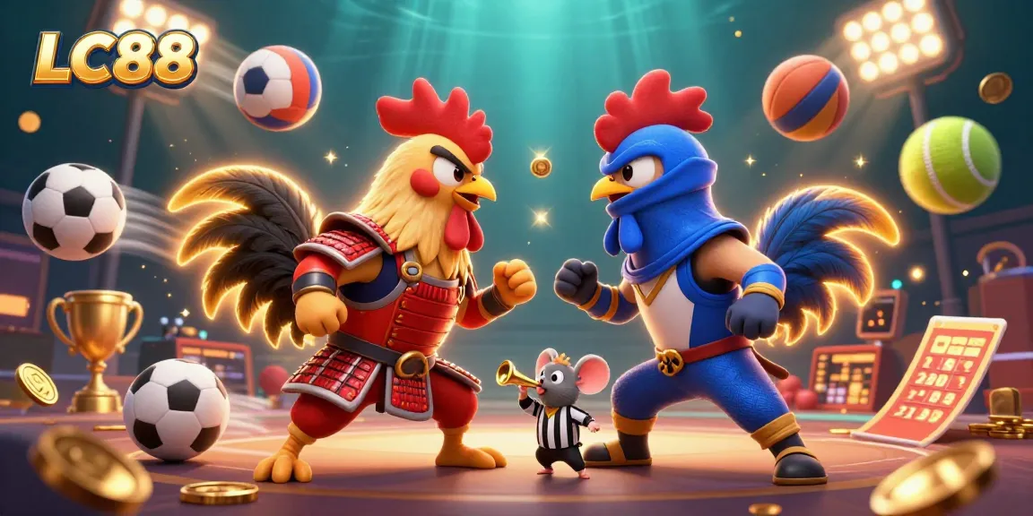 Bet on high-stakes action at LC88 with visually stunning fighting roosters in an exciting scene.