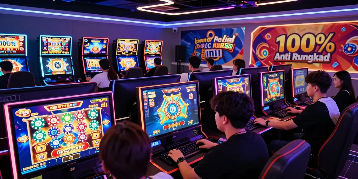 Excited players experiencing GARUDA55 online slot gaming in a vibrant lounge setting.