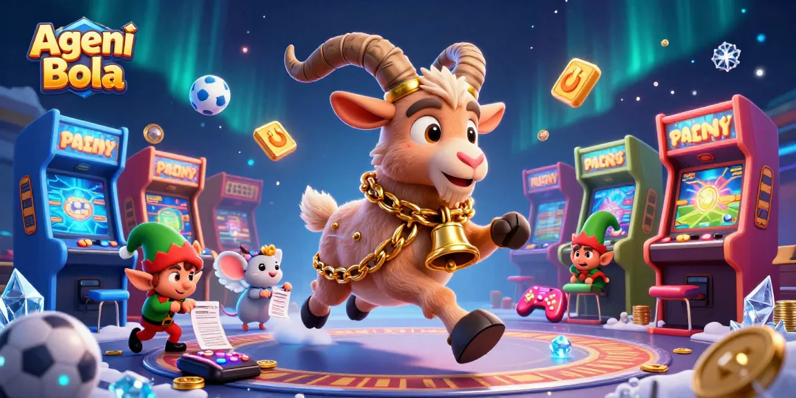 Agen Judi Bola engaging players with a lively sports betting casino scene featuring Krampus, a mouse, and mischievous elves.