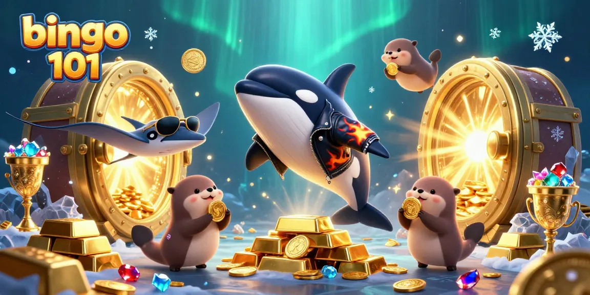 Experience thrilling bingo 101 action with vibrant cartoon characters amidst treasure elements and dynamic game symbols