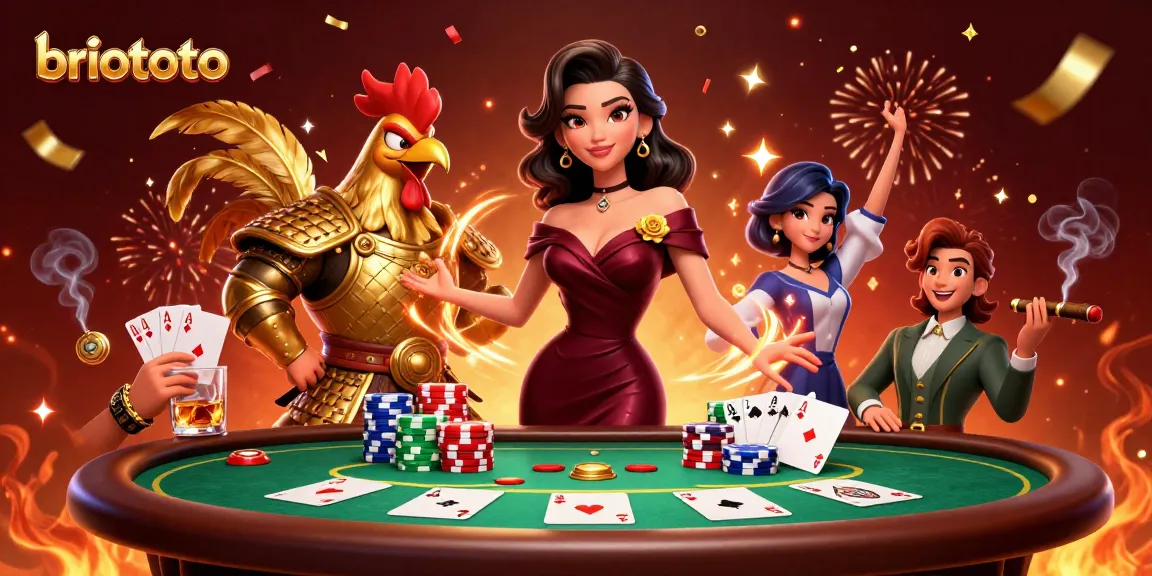 Experience the excitement of briototo with a vibrant casino scene featuring iconic gambling elements and characters.