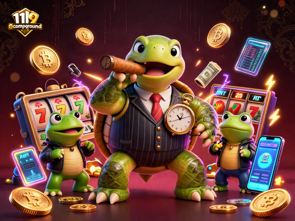 Play at 119campground to win with slot reels, jackpot counters, and colorful casino elements.