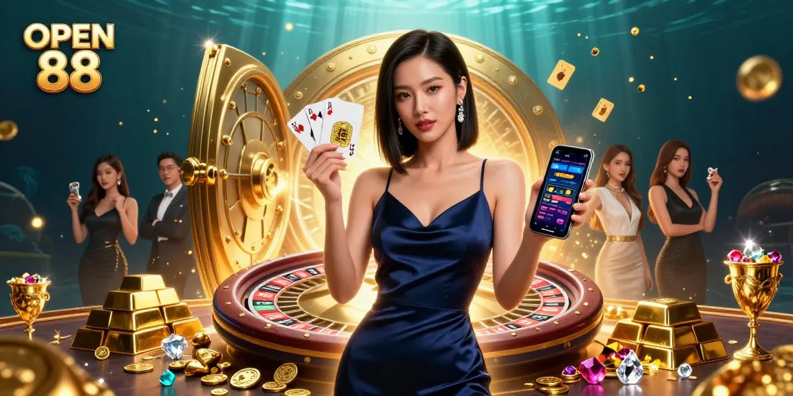 Experience excitement at OPEN 88 with stunning casino visuals, roulette, and vibrant gems.
