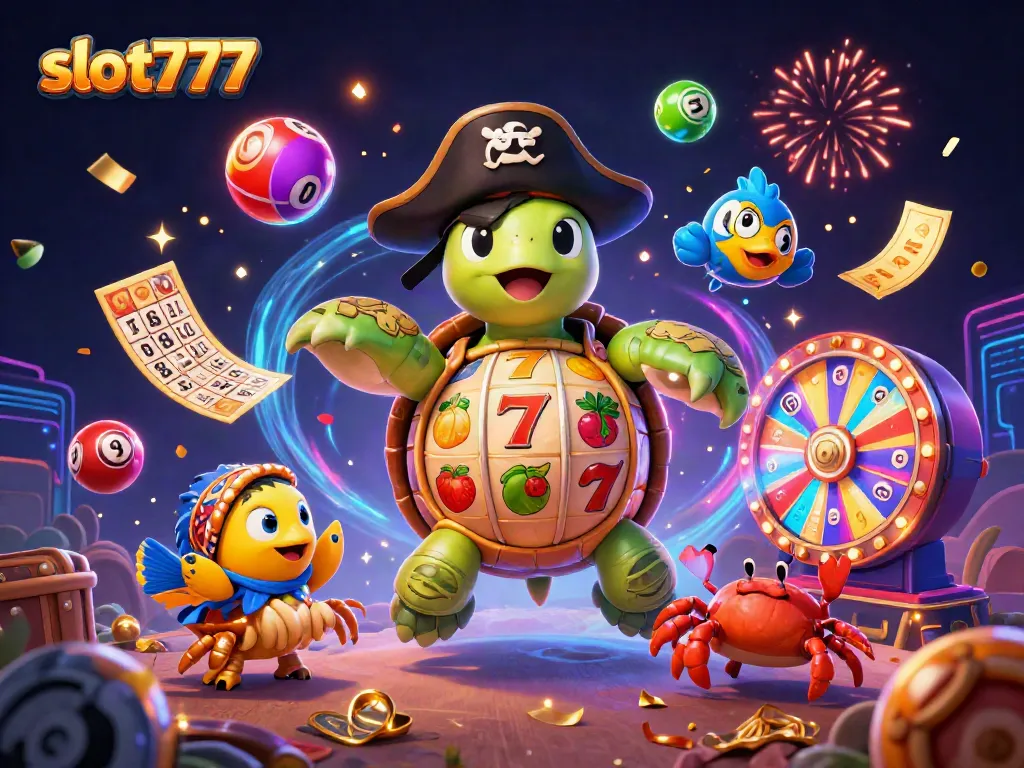 Menangkan jackpot dengan slot777 di lingkungan animasi kasino penuh warna dan dinamis.