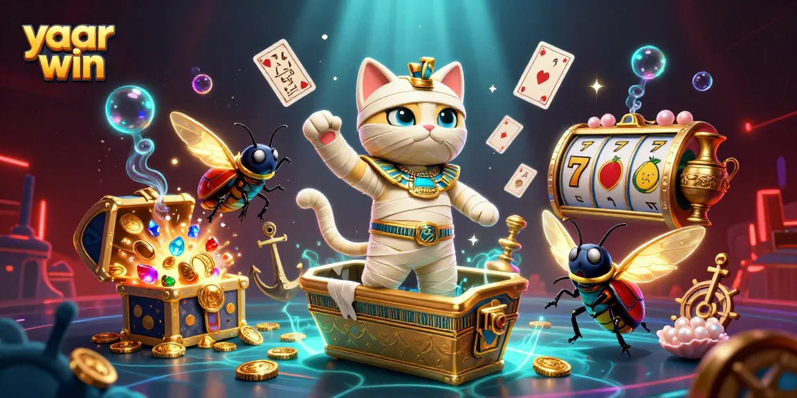 Experience yaar win with vibrant Egyptian-themed casino illustration, bursting with action and fortune.