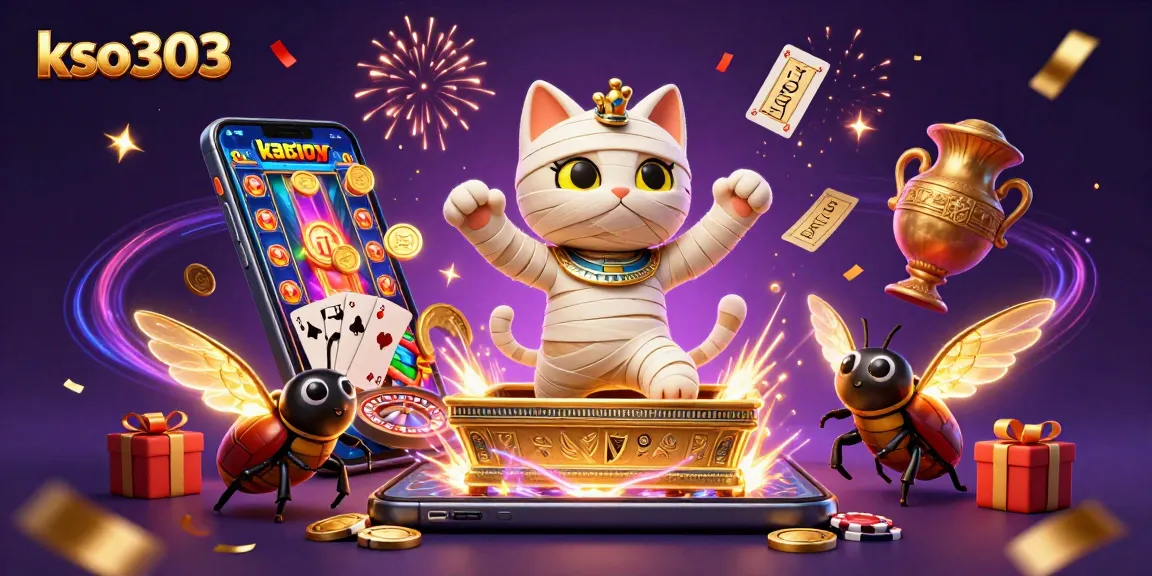 KSO303 mempersembahkan kucing mummy Mesir di kasino, membawa keseruan permainan slot dan kartu.