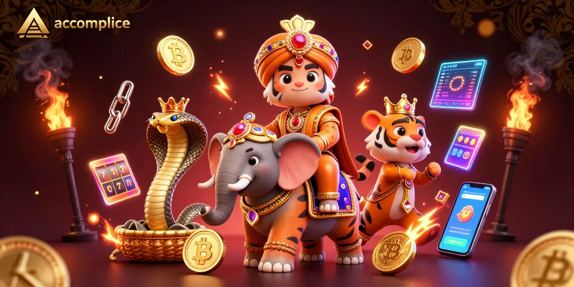 Experience winning strategies with accomplice in this vibrant casino scene featuring a maharaja and illuminated game elements.