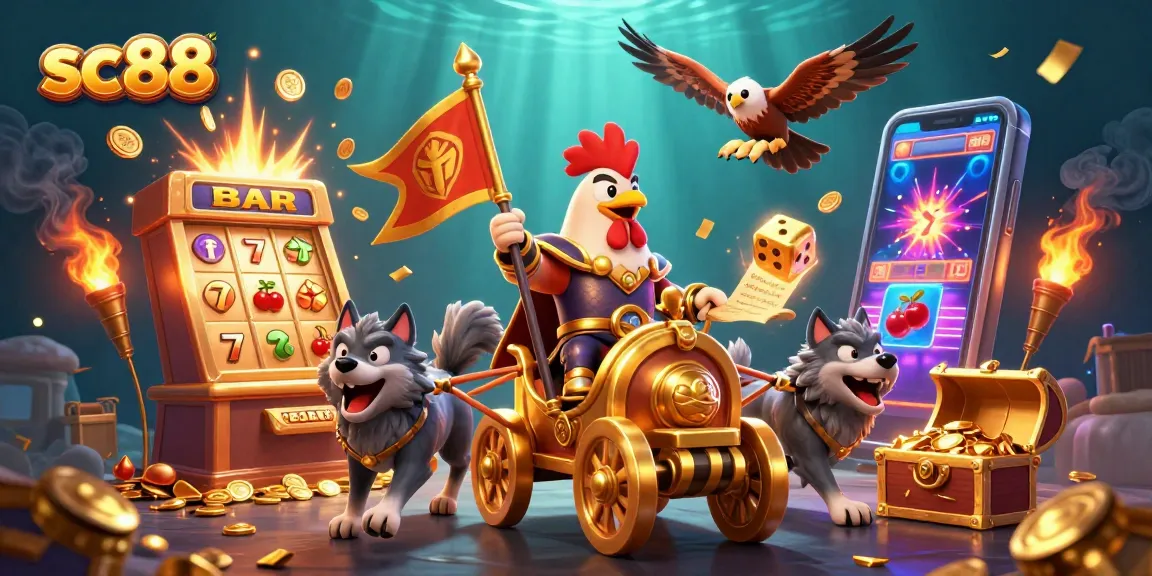 Win at sc88 with a dynamic 3D casino depiction of a rooster warlord and thrilling slot action.