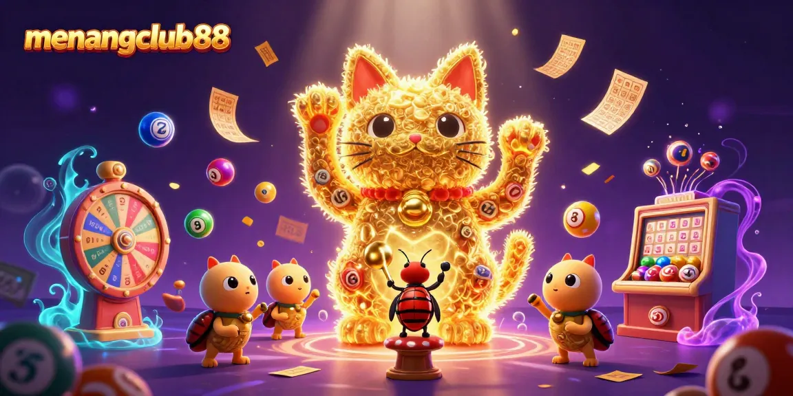 Experience the excitement of menangclub88 with a vibrant lucky cat and dynamic casino elements.