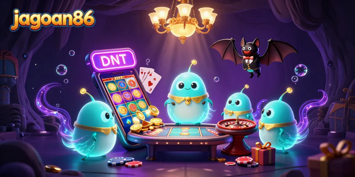 Experience the thrill of jagoan86 with a lively casino scene illuminated by glowworms and a bat dealer.