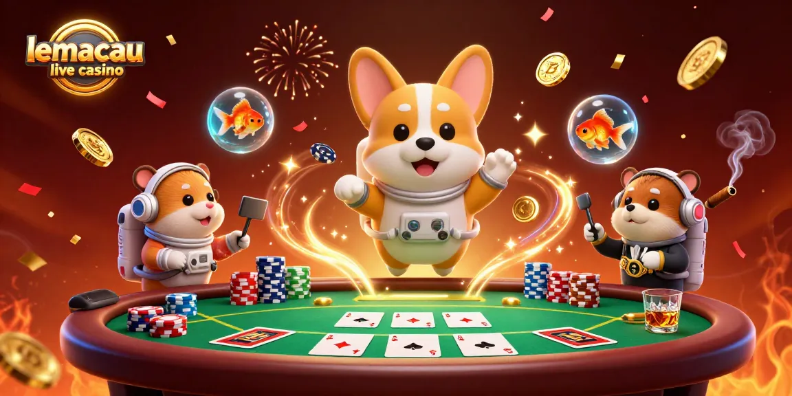 Engage in thrilling action at lemacau live casino with colorful poker chips and gold coins drifting around.