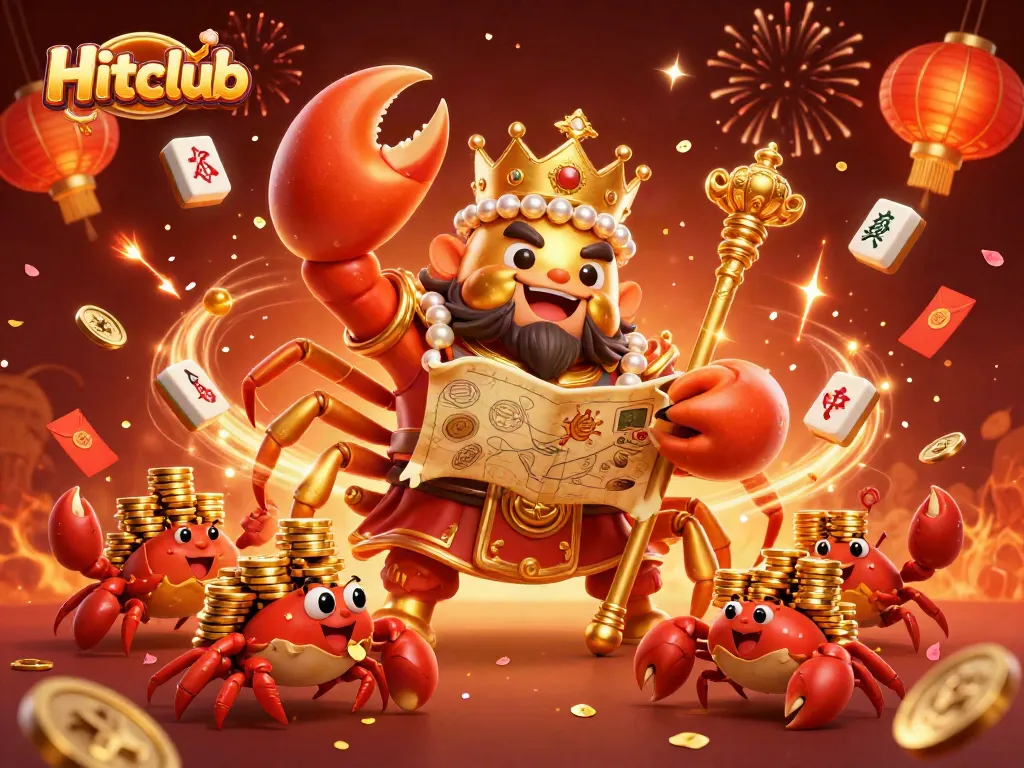 Experience the excitement of Hitclub with a vibrant 3D casino illustration featuring a golden crab emperor.